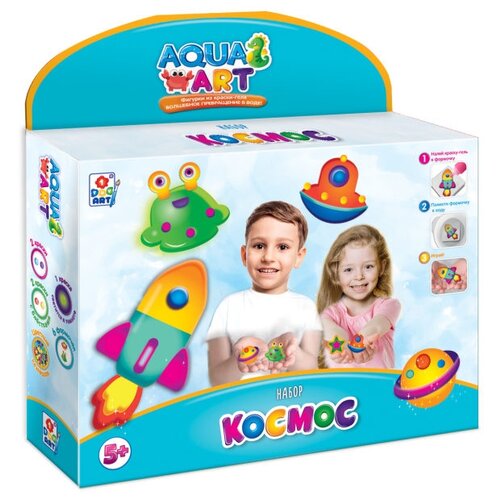 фото Набор для опытов 1toy aqua art, "космос", 6 формочек, 5 красок, цветные камешки (т20088) 1 toy