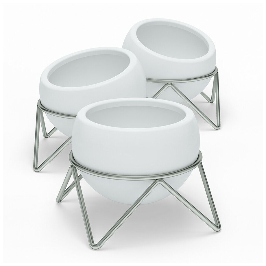 фото Набор горшков для растений на подставке "Potsy", цвет: белый, 3 штуки