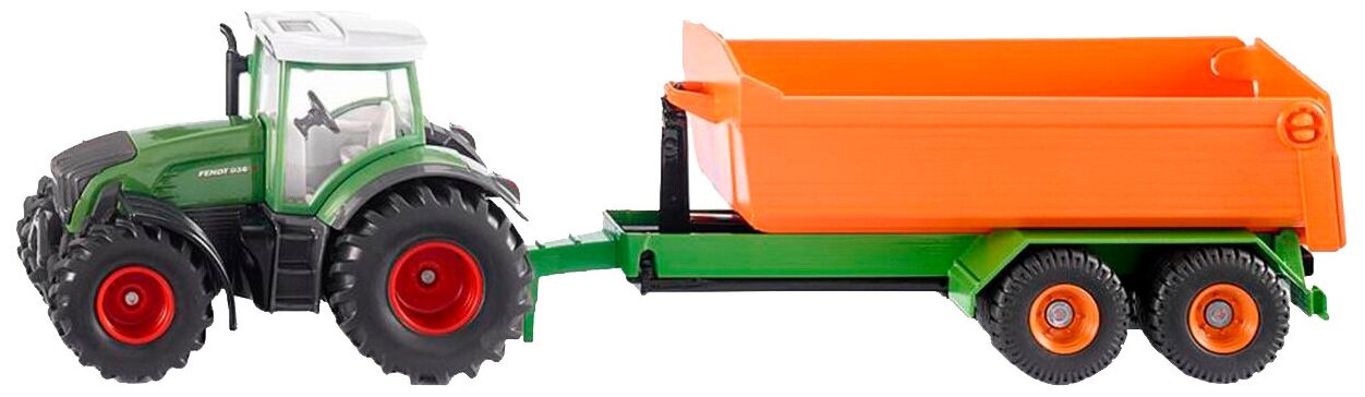 Трактор Siku Fendt с крюковым прицепом-кузовом (1989) 1:50, 34 см, зеленый/оранжевый