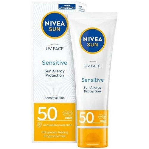 Гипоаллергенный Увлажняющий Солнцезащитный крем для лица 50 SPF Nivea SUN UV Face Sensitive