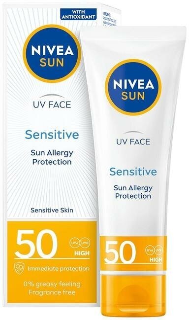 Гипоаллергенный Увлажняющий Солнцезащитный крем для лица 50 SPF Nivea SUN UV Face Sensitive