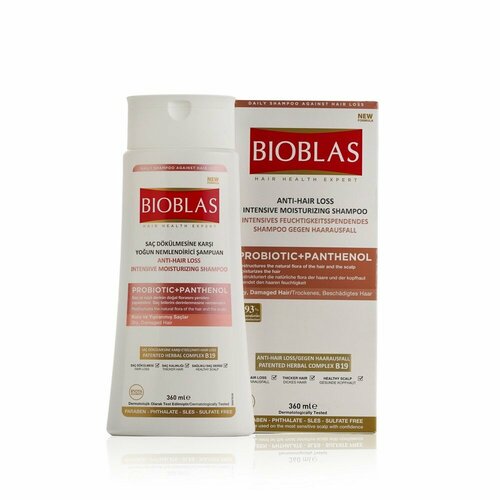Bioblas Шампунь женский против выпадения волос, интенсивное увлажнение, с пробиотиками и пантенолом, аптечная косметика, 360 мл