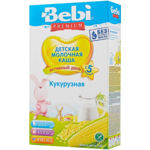 Каша Bebi молочная кукурузная, с 5 месяцев bebi premium молочная каша кукурузная с 5 мес 200 гр 9шт