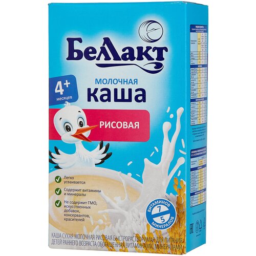 Каша Беллакт молочная рисовая, с 4 месяцев каша рисовая молочная малютка с 4 месяцев 220 г