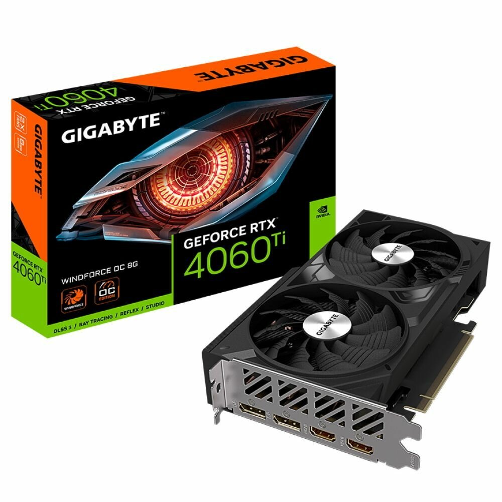 Видеокарта GigaByte GeForce RTX RTX 4060 Ti Windforce OC 8G 2550MHz PCI-E 4.0 8192Mb 18000MHz 128-bit 2xHDMI 2xDP GV-N406TWF2OC-8GD