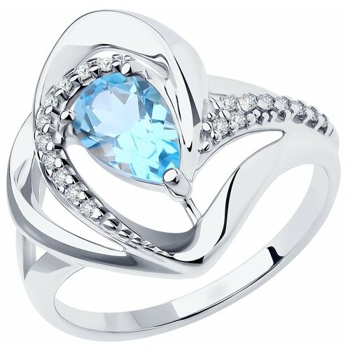 Кольцо Diamant, серебро, 925 проба, топаз, размер 18.5, белый кольцо 1410931004 из серебра 925 пробы с топазом голубым природным и фианитом 19