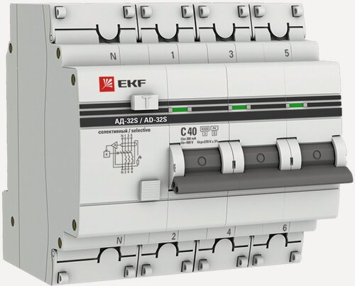 Изображение товара Дифференциальный автомат АД-32 (селективный) 3P-N 40А-300мА EKF PROxima