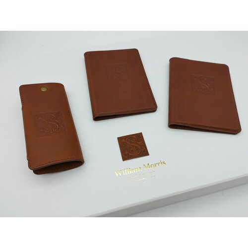 Комплект William Morris, натуральная кожа, подарочная упаковка, коричневый