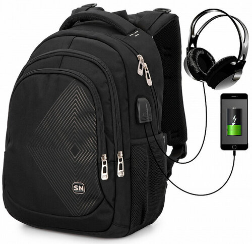 Школьный рюкзак для мальчиков подростков SkyName 90-138 черный с анатомической спинкой и USB выход