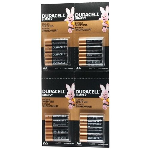 Батарейки Duracell LR6 Simply AA MN1500 4x4 BL16 батарея duracell basic cn lr6 2bl mn1500 aa 2шт