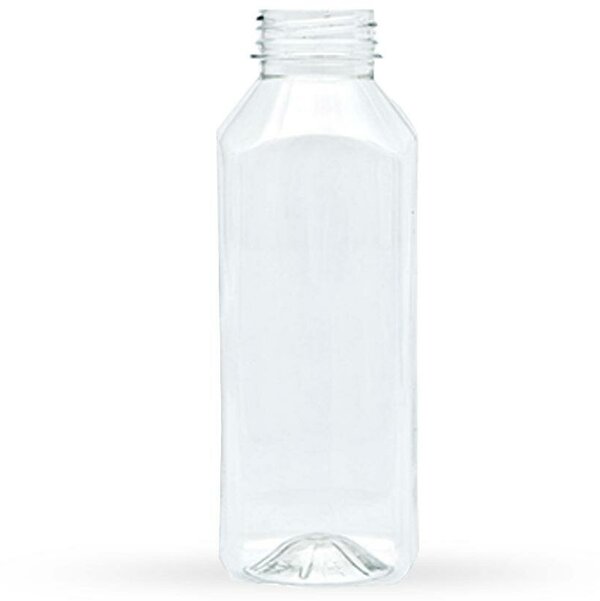 Бутылка пластиковая 0,5 мл квадратная с пробкой, крышкой, широкое горло 38 мм, прозрачная, 25 шт.