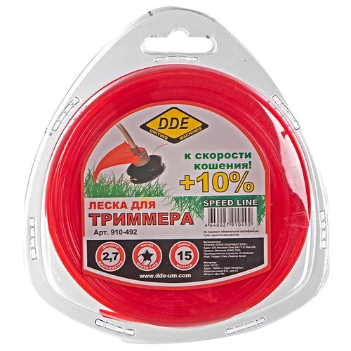 корд триммерный в блистере dde speed line звезда 2 7 мм х 45 м красный Леска (корд) DDE Speed line 2.7 мм 15 м 2.7 мм