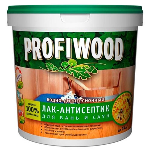 Profiwood Для бань и саун бесцветный, полуглянцевая, 2.5 кг лак антисептик profiwood для бань и саун акриловый бесцветный 2 5 кг