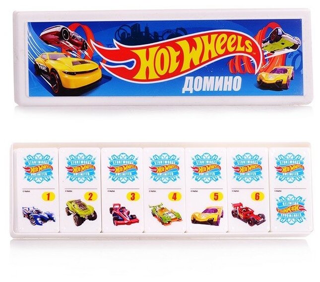 Игра настольная Нордпласт, Домино Hot Wheels белый/синий - фото №1