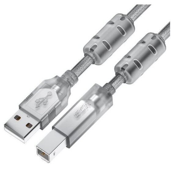 Кабель Gcr PROF 3.0m USB 2.0, AM/BM, прозрачный, ферритовые кольца, экран, армированный, морозостойкий, -52424