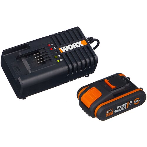 Комплект Worx WA3601, 20 В, 2 А·ч зарядное устройство worx wa3867 20в 6a