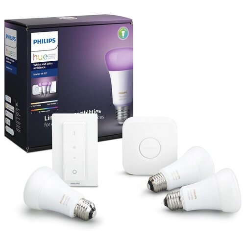 Комплект умных ламп Philips Hue Starter Kit White And Color Ambiance Bluetooth E27 (929002216825)