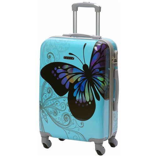 фото Российский чемодан легкий на колесах tevin, "с бабочкой" 0056, размер m+, 77 л