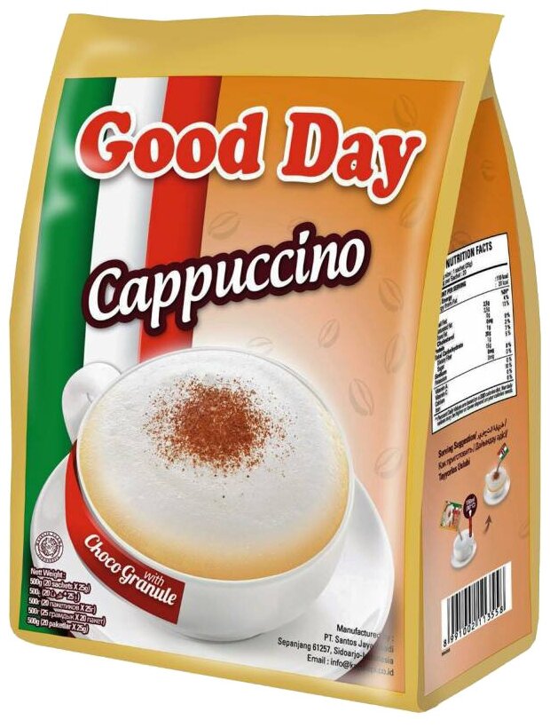 Растворимый кофе Good Day Капучино с сахаром и шоколадной крошкой, в пакетиках, 20 уп., 500 г - фотография № 1