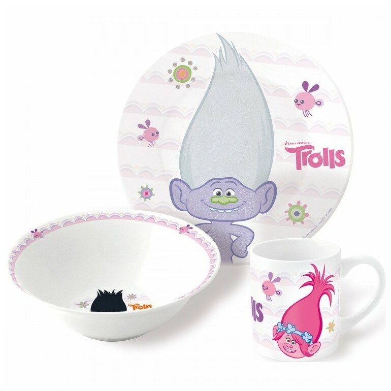 Набор детской посуды Stor 3 предмета Snack Set Trolls - фото №1