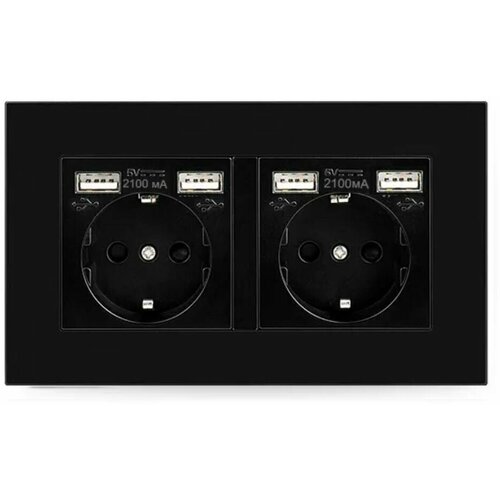 Электрическая розетка двойная DiXiS 2 Gang Socket с портами 4 x USB EU (86x146) - Черная (TKEU-2) электрическая розетка одинарная dixis 1 gang socket с портами 1 usb 1 type c eu 86x86 white tkeuc 1