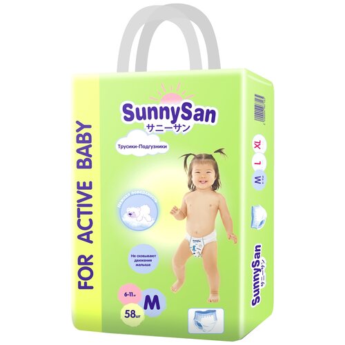 SunnySan Трусики-подгузники For Active Baby M (6-11 кг), 58 шт.