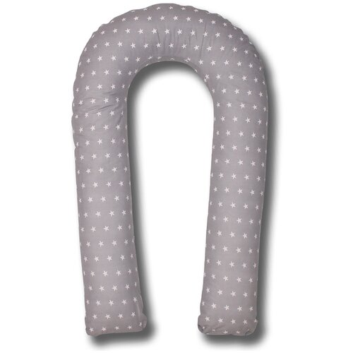 Подушка для беременных Body Pillow формы U с серой наволочкой в белых звездах, с наполнителем Холлофайбер, 150х90см, U_holo_star_gw