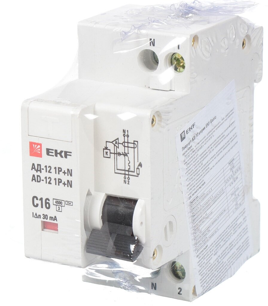 DA12-10-30-bas Выключатель автоматический диф. тока 1п+N С 10А 30мА тип АС эл. 4.5кА АД-12 Basic EKF - фото №18