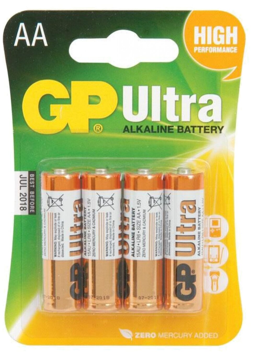 Алкалиновые батарейки GP Ultra Alkaline 15А AA - 4 шт. на блистере фонда "Подари Жизнь" c магнитов в подарок