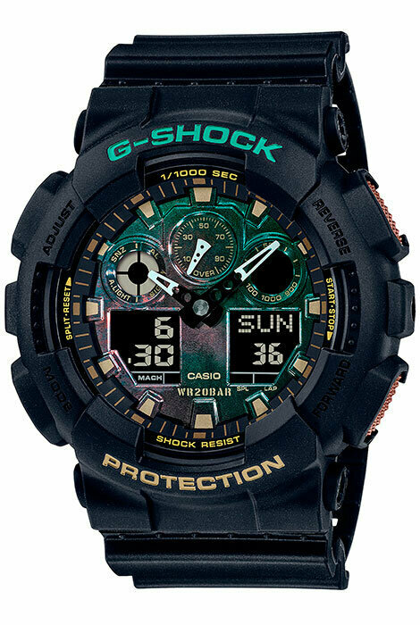Наручные часы CASIO G-Shock GA-100RC-1A, черный, зеленый