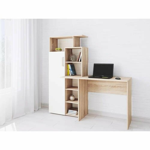 Компьютерный стол Квартет-7, Дуб Сонома/Белый с тиснением 