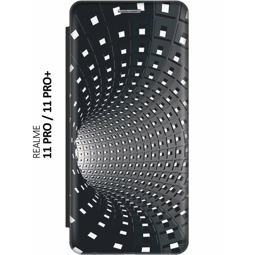 Чехол-книжка на Realme 11 Pro, 11 Pro+, Рилми 11 Про, 11 Про + c принтом Черно-белый тоннель черный силиконовый чехол на realme 11 pro 11 pro рилми 11 про 11 про с принтом черно белый тоннель