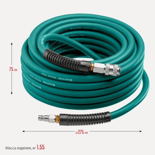 Изображение товара KRAFTOOL 10 м, 10 х 15 мм, 20 бар, воздушный шланг с поворотными фитингами рапид (06588-10)