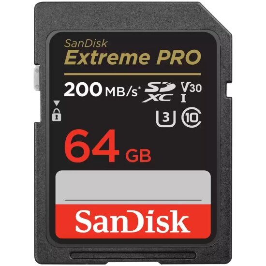 Карта памяти Sandisk Extreme Pro SDXC UHS-I U3 V30 64Gb (200/90 MB/s)