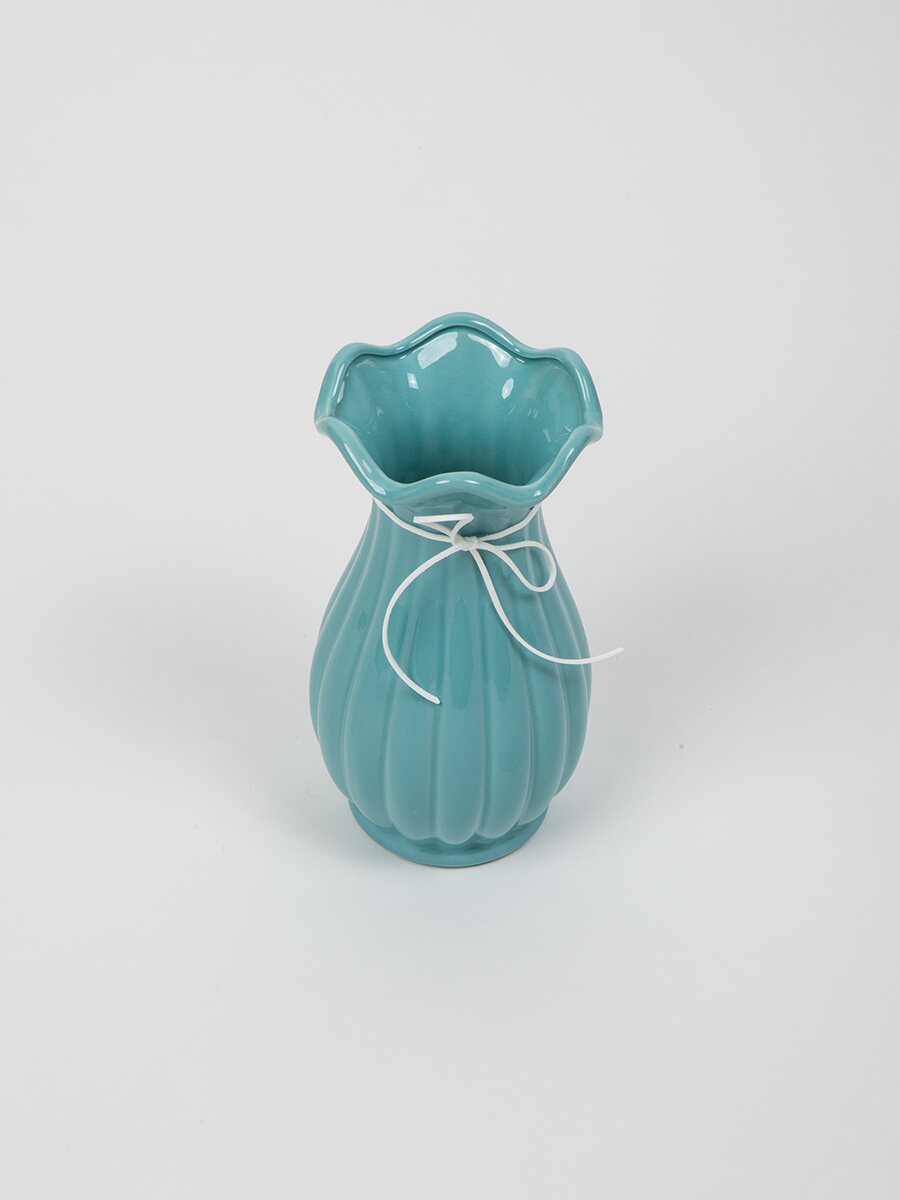 Ваза Ismat Decor "VM-72LT", керамика, настольная, голубая, высота 24см, диаметр 12см — фото 1