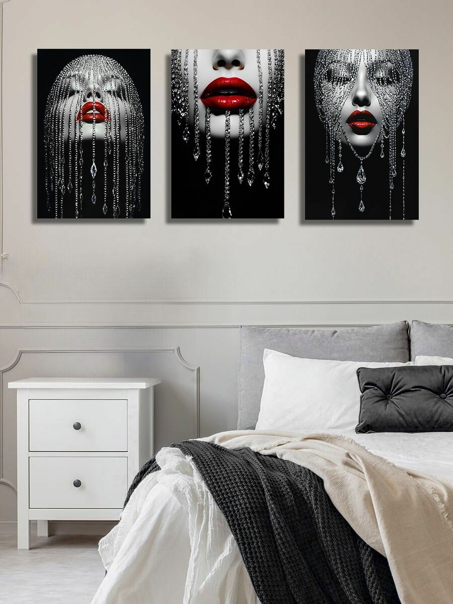 Комплект картин на холсте LOFTime 3 шт 40Х60 Девушка стразы черн КС-965-4060