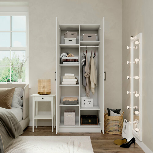 Шкаф для одежды РИК распашной двухстворчатый с полками и штангой 80х48х204 см белый