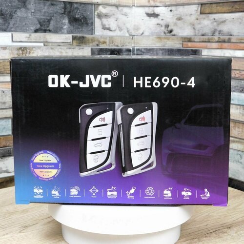 Автомобильная сигнализация односторонняя связь OK-JVC HE-690-4 2 откидных ключа Автосигнализация с односторонней связью управление со смартфона 2700₽