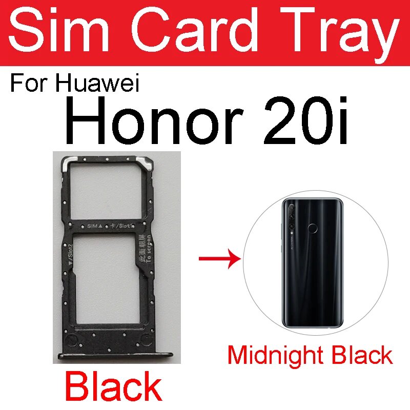 Лоток для SIM-карты для Huawei Honor 20 20i 20s V20 20Pro 20Lite Micro SD Reader Держатель SIM-карты Разъем Адаптер Запасные части, Honor 20i Black