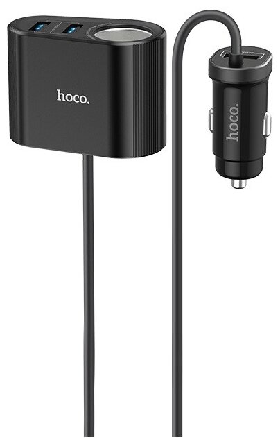 Разделитель автомобильный Hoco Z35A Companheiro front and rear seat Cigarette Lighter 100W Car Charger (3USB: 5V & 2.4A) Черный