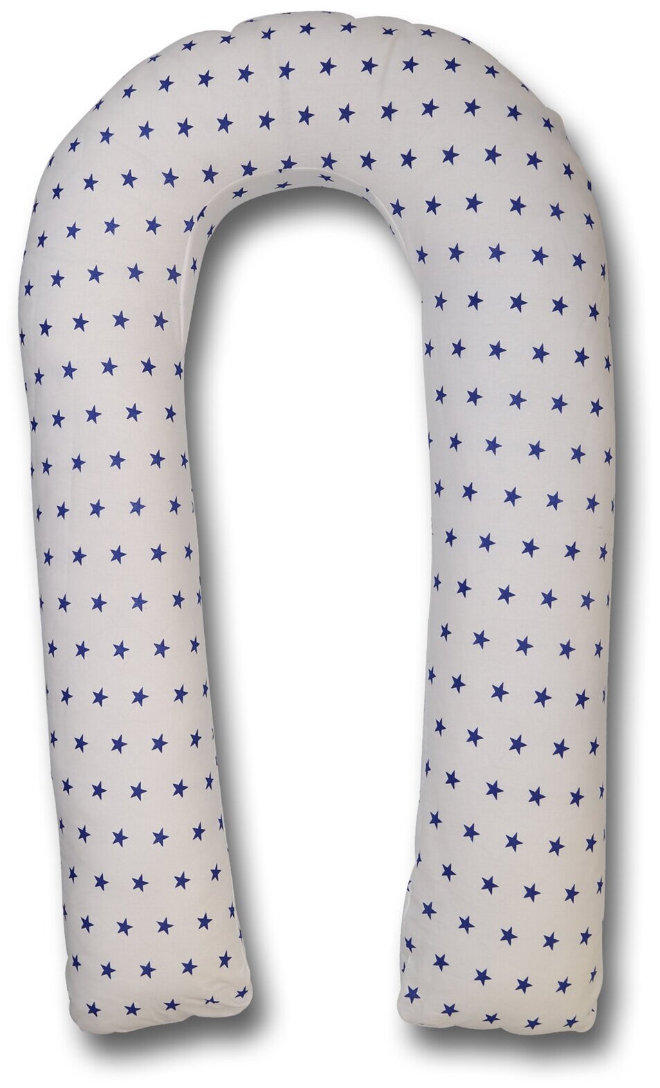 Подушка для беременных Body Pillow формы U с наволочкой белой в синих звездах, с наполнителем "Холлофайбер", 150х90см, U_holo_stars_wb