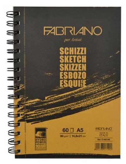 Альбом для зарисовок Schizzi 90г/м.кв 14,8x21см (А5) мелкозернистая темная обложка 60л спираль по длинной