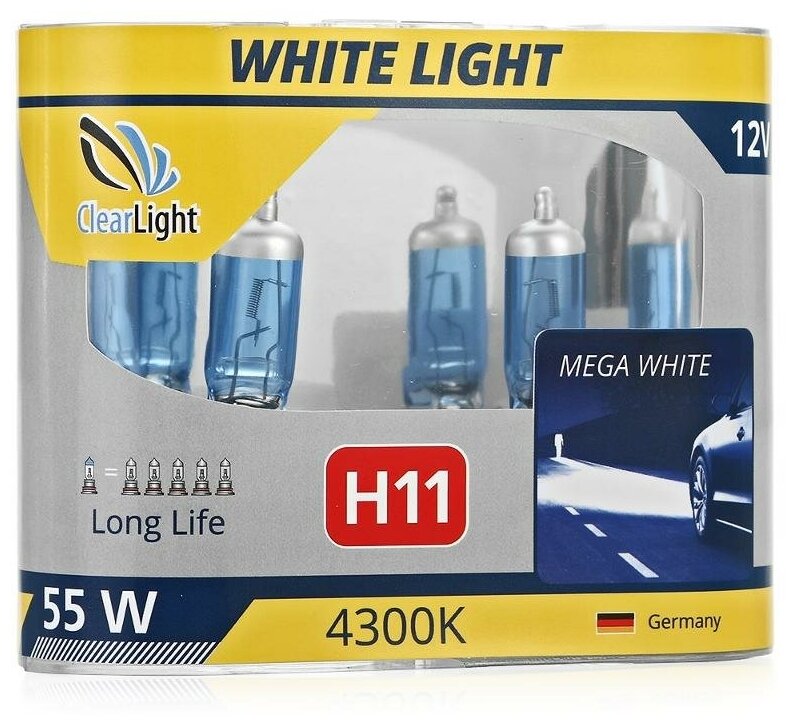 Лампа автомобильная галогенная ClearLight H11 MLH11WL 12V 55W PGJ19-2