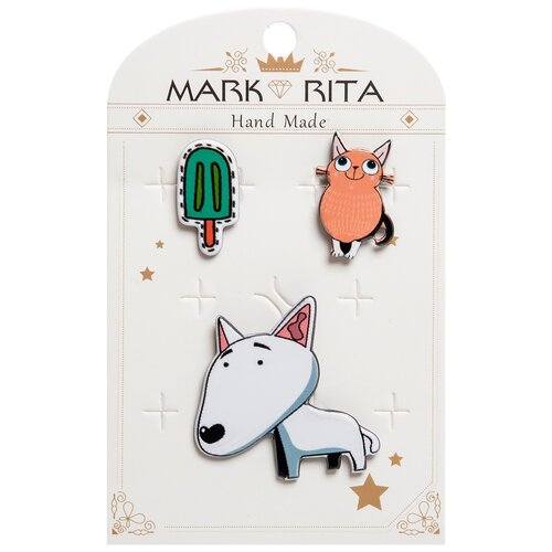 фото Набор брошей с цанговым зажимом бабочка кот и пес mark rita mr- 74 113-352231