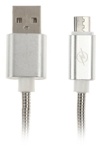 Кабель LUAZON HOME (2360706) Кабель , microUSB - USB, 1 А, 1 м, оплётка металл, цвет серебро