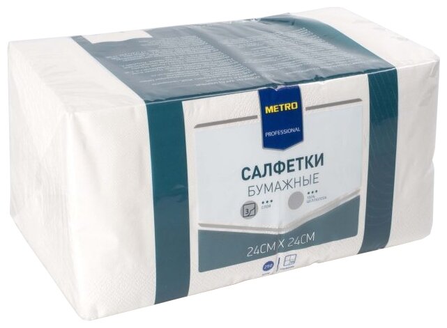 Салфетки Metro Professional бумажные трехслойные, белые 24х24см 250шт - Тишьюпром - фотография № 1