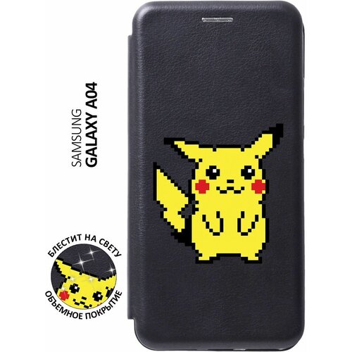 Чехол-книжка на Samsung Galaxy A04, Самсунг А04 с 3D принтом Pixel Pikachu черный чехол книжка на samsung galaxy a04 самсунг а04 с 3d принтом grand owl черный