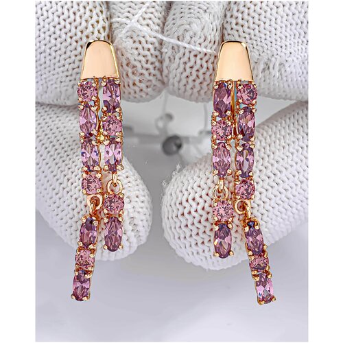 Серьги Trade Jewelry из серебра 925 пробы (покрытие золото 585) с родолитом длинные