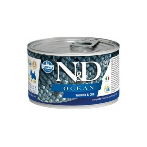 Консервированный корм для собак мелких пород, ND OCEAN, Лосось с треской, 140 гр