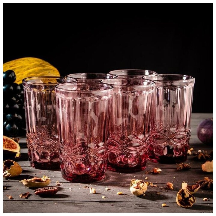 Magistro Набор стаканов стеклянных Magistro «Ла-Манш», 350 мл, 8×12,5 см, 6 шт, цвет розовый